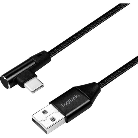 USB 2.0 Connection Cable USB Type A to USB Type C 90 Angled Black 1m