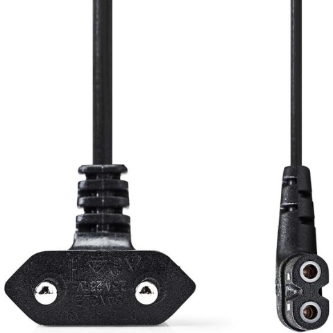 Nedis Stroomkabel - Euro Male - IEC-320-C7 - Gehoekt - Links Gehoekt - Vernikkeld - 3.00 m - Plat - PVC - Zwart - Label