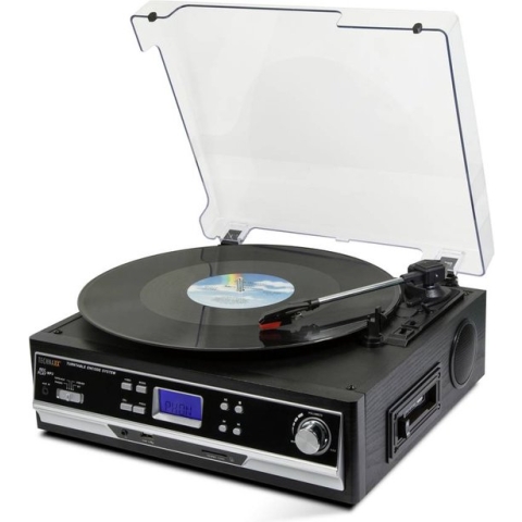 Technaxx TX-22+ Platenspeler en cassettedeck met digitaliseer functie naar USB of SD, ingebouwde speakers en Bluetooth, Zwart