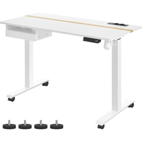 Signature Home zit sta bureau - zit sta bureau elektrisch met wielen - memoryfunctie met 4 hoogtes - traploos verstelbaar - WIT - 60 x 120 cm
