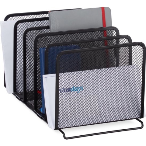 Relaxdays brievenhouder metaal - tijdschriftenhouder - 5 vakken - mesh design - postvak - zwart