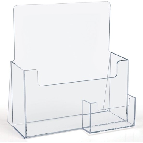 Belle Vous Plastic A5 Brochure Houder met Visitekaart Houder - Balie/Bureau Display Standaard Rek - Literatuur, Booklets, Folder, Menu, Flyer, Magazine, Visitekaart en Pamflet Houders