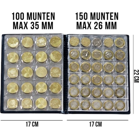 Muntenalbum voor 250 Munten met Bescherm-rand tegen Uitvallen - Beginset Muntalbum - kleur album Rood
