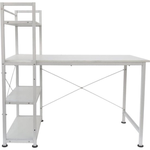 Bureau computertafel Stoer - 3 opbergplanken - industrieel modern wit - metaal hout