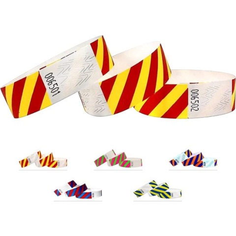 Tyvek polsbandjes voor evenementen - 500 stuks - gestreept - Rood-Geel