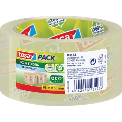 Eco - Strong transparant tape 66m x 50mm Transparant