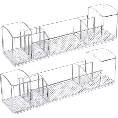 Belle Vous 2-Pak Plastic Organiser Dozen met 8 Compartimenten - Doorzichtig Opslag Bakken voor Cosmetica, Make-up, Toiletspullen & Accessoires, Ideaal voor Dressoir, Lade, Keuken/Kelder & Badkamer