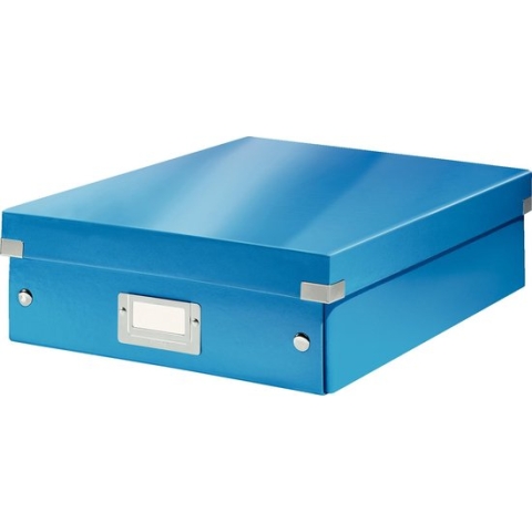 Leitz WOW Click & Store Middelgrote Kartonnen Opbergdoos Met Deksel - Ruimtebesparende Sorteerdoos met Vakjes - 28.1 x 10 x 37 Cm (BxHxD) - Ideaal voor Kantoor en Thuiswerken/Thuiswerkplek - Blauw