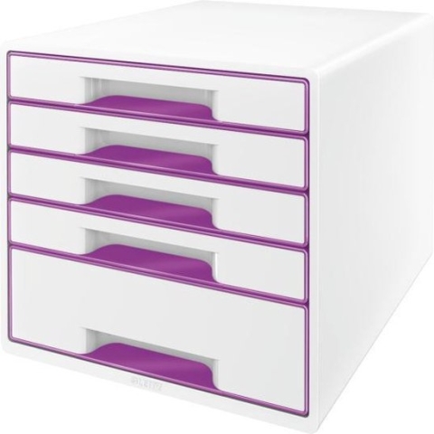 Leitz WOW Cube Ladenblok Met 5 Laden - Opberger met Vakken - Wit/Paars