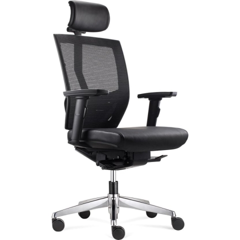 BenS 807HCL-Synchro-3-LEDER-Luxe ergonomische -bureaustoel-Hoofdsteun- GREENGUARD GOLD - ook geschikt voor langere mensen ) - veel instelmogelijkheden - zitdiepteverstelling - lende steun - 3D armlegger - Donati mechaniek - ARBO / NEN 1335 normering