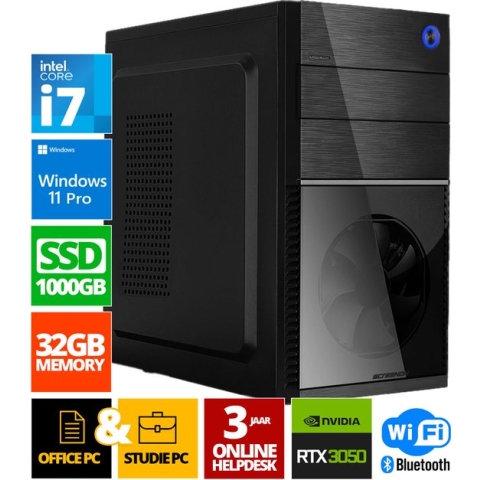 Intel Compleet PC | Intel Core i7 | 32 GB DDR4 | 1 TB SSD - NVMe | RTX 3050 | Windows 11 Pro + WiFi & Bluetooth