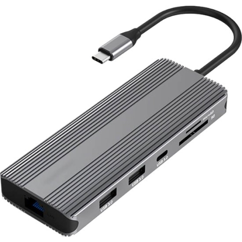 M-TECK Dual Multipoort adapter met 2 x HDMI + 2 x USB 3.0 + Ethernet + Kaartlezer+ 2 x USB-C + 3.5mm audio
