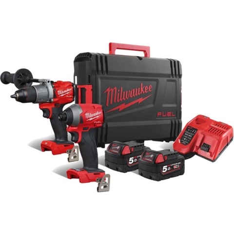 Milwaukee M18 FPP2A2-502X 18V Li-Ion accu klopboor-/schroefmachine (M18 FPD2-0) & slagschroevendraaier (M18 FID2-0) combiset (2x 5.0Ah) in HD Box