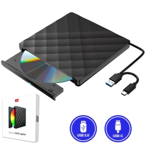Externe DVD Speler & Brander - Optical Drive - DVD/CD Drive voor Laptop & Macbook - Data & Voeding Via USB 3.0 of USB C