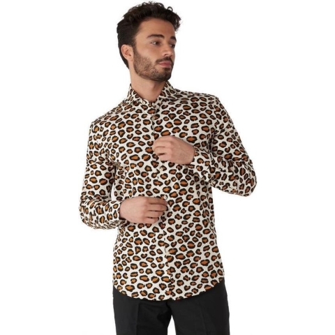OppoSuits The Jag Shirt - Heren Overhemd - Jaguar Tijger Panter Shirt - Beige - Maat EU 43/44