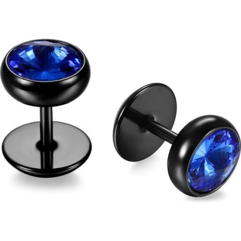 Stud oorbellen heren Glassteen Blauw