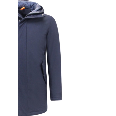 Luxe Halflange Parka Heren met Capuchon - Blauw