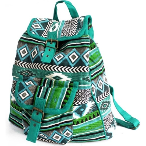 Jacquard Teal Mini Rugzak uit India – Blauw -8 Liter – 27 x 10 x 28 cm