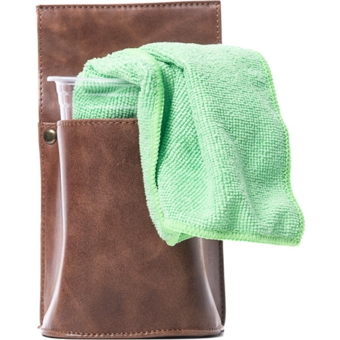 Horeca - Horeca holster - Riemtasje - Riemtasje leer - Horecalederwaren - Kelnerbeurs - Poetsdoekhouder - Leer - Poetsdoekholster - Kelner - Restaurant - Hotel - Riemtasje - Holster voor pinapparaat - Poetsdoekholster met plastic beker - Sale