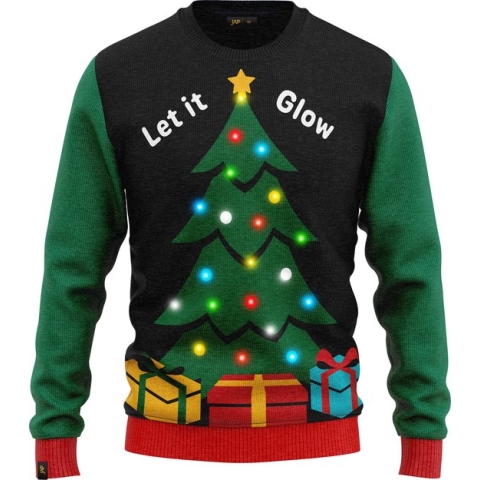 JAP Foute kersttrui - Let it glow - Met lichtjes - Kerstcadeau volwassenen - Dames en heren - XL - Zwart