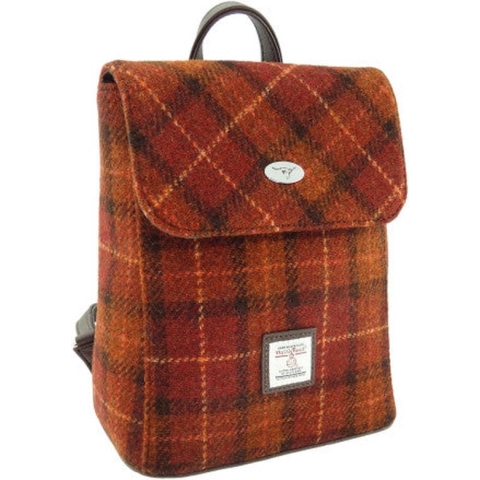 Glen Appin Harris Tweed Mini Rugzak Tummel Bruin met Oranje - Made in Scotland