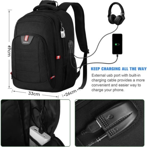 Rucksack Herren , Hoofdtelefoon & USB-poort , xl schooltas