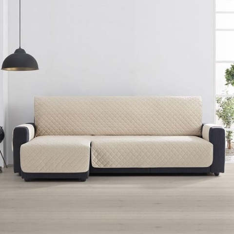 Velvet Quilt Chaise Longue Links - Bankbeschermer - 240cm breed - Beige - Soft Touch - Anti-slip onderkant