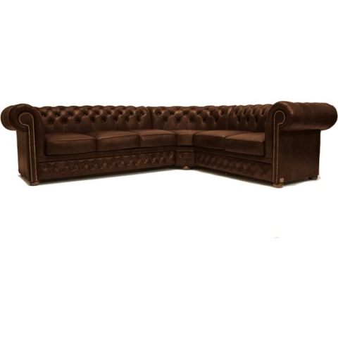 Chesterfield Hoekbank First Class Leer | 3 hoek 2 |Mos Groen | 2 tot 4 weken levertijd
