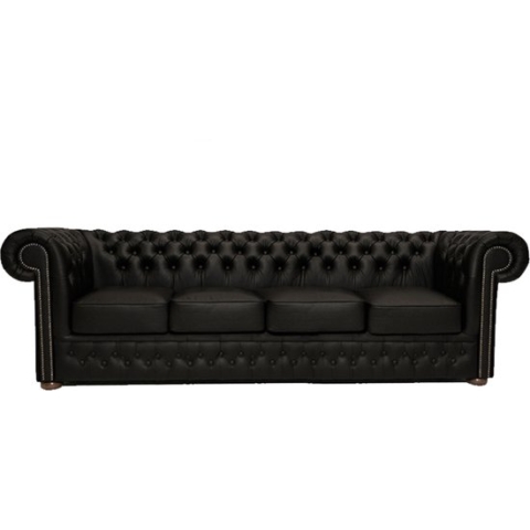 Chesterfield Bank First Class Leer | 4-zits | Mat Zwart| 2 tot 4 weken levertijd
