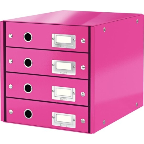 Leitz WOW Click & Store Kartonnen Ladekast Met 4 Laden voor A4 Formaten - 28.6 x 28.2 x 35.8
 Cm (BxHxD) - Ideaal voor Kantoor en Thuiswerken/Thuiswerkplek - Roze
