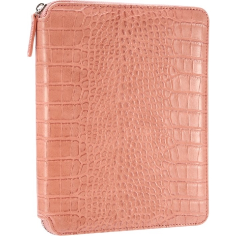 Victoria's Journals Croco Smyth Zipper Folder - Schrijfmap - Luxe Vegan Leer Schrijfmap A5 met rits en Premium A5 Vegan Leer Notitieboek -  Top Cadeau voor Professionals (Gelijnd - Roze)