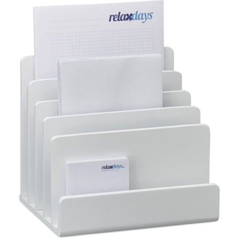 Relaxdays brievenstandaard bamboe - sorteersysteem - brievenbak - brievenhouder wit hout
