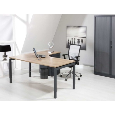 Hoogte verstelbaar wingbureau 4-poot Kubus breed 160CM diep 120CM bladkleur Beuken framekleur Aluminium (RAL9006) wingzijde Links