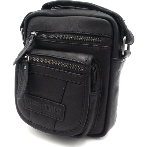 Hill Burry - VB10048 - 3112 - echt leren - schoudertas – crossbodytas- stevig - vintage leder- zwart