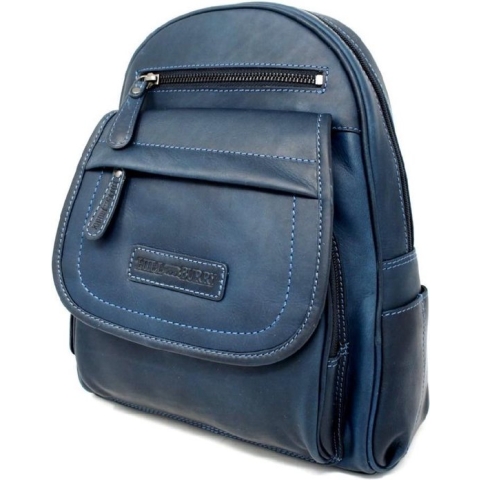 Hillburry tas - rugzak/rugtas - 100% leer - Blauw / donker blauw / navy