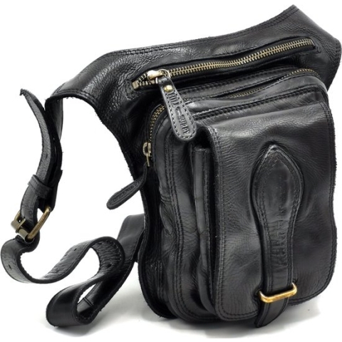 Hillburry Leren Crossbody tas Gewassen Leer - Zwart - (bxhxd) ca. 20cm x 25cm x 8cm