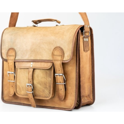 Messengertas “Granada” – Aktetas Satchel Bruin Echte Leder - Laptoptas 16’’ Businesstas (MODEL084)