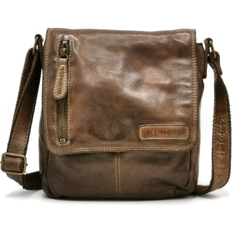 HillBurry Crossbodytas met Omslag Taupe (kleiner formaat) - 6212/w-3069S - Soepel en Sterk Kwaliteitsleer - (bxhxd) 20cm x 22cm x 5cm