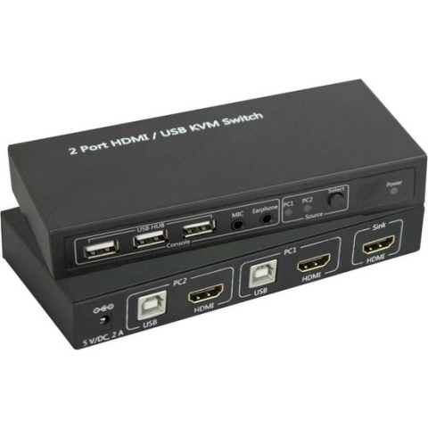 SpeaKa Professional KVM-switch 2 poorten HDMI USB 1920 x 1080 Pixel, 3840 x 2160 Pixel