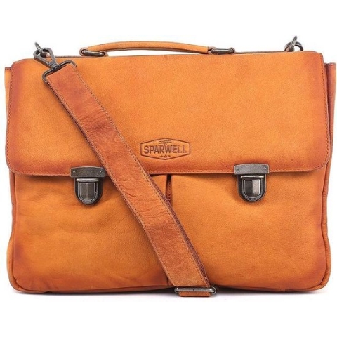Sparwell Lederen tas - Leren aktetas - 15.5 inch laptoptas - Licht Bruin