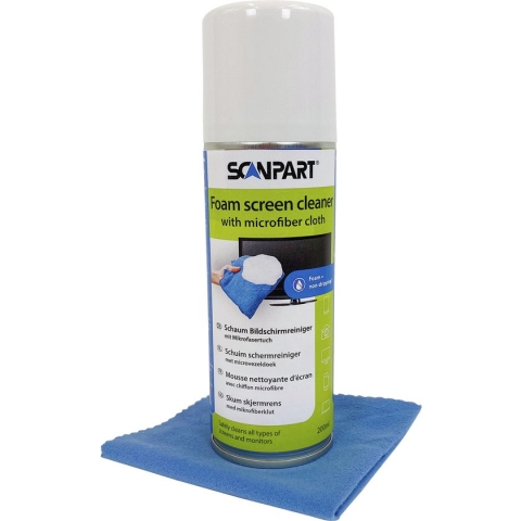Scanpart foam beeldscherm reiniger 200 ml met glasdoek - Schermreiniger - Geschikt voor TV Mac monitor notebook tablet smartphone - TFT LCD LED OLED QLED Neo QLED - Foam screen cleaner - Universeel