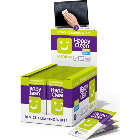 Happy Clean Singlepack reinigingsdoekjes - 100 stuks - laptop schoonmaakdoekjes voor o.a. computerscherm/laptop/toetsenbord - 100 computer doekjes per verpakking