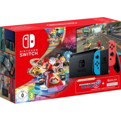 Nintendo Switch Mario Kart 8 Deluxe + 3 maanden Online Lidmaatschap Bundel - Blauw / Rood