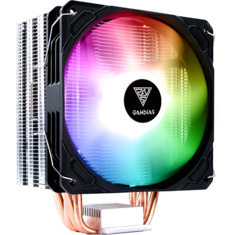 GAMDIAS RGB PWM CPU Cooler|Socket 1700/1200/1151/AM4/AM5|TDP 200 / Intel en AMD Processor Koeler met aRGB LED Verlichting (Addressable)|4 KOPER Heatpipes|Boreas E1-410