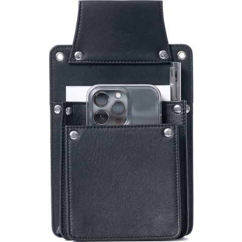 Holster voor horecaportemonnee en digitaal order apparaat. Rund leder, zwart.