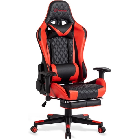 FOXSPORT Gamestoel met voetsteun - Ergonomisch - Verstelbaar - Met lendensteun en hoofdsteun - Racing - Gaming Chair - Bureaustoel - Zwart / Rood