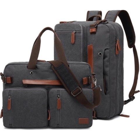 Laptoptas 2 in 1 Laptop Rugtas Schoudertas voor 15.6 inch laptop – canvas grijs