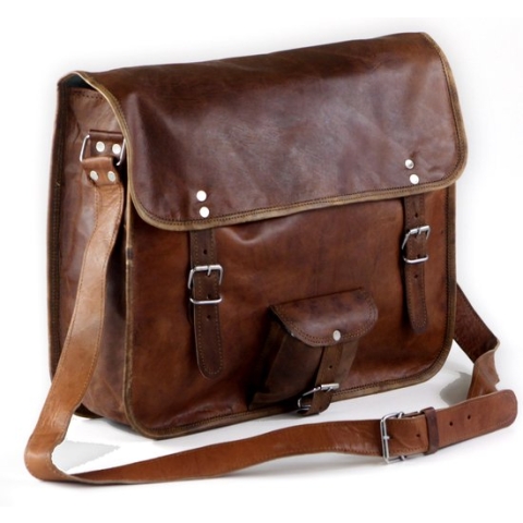 Laptoptas 17 inch “Toledo” - Messengertas - Bruin Echt Leer Businesstas - Unisex Vintage Design - Handgemaakt
