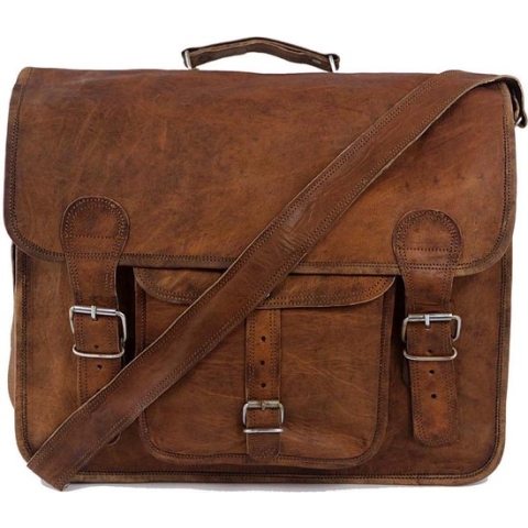 Laptoptas - Satcheltas - Aktetas - Vintage Stijl -  Unisex - Bruin Echt Leer - 16''