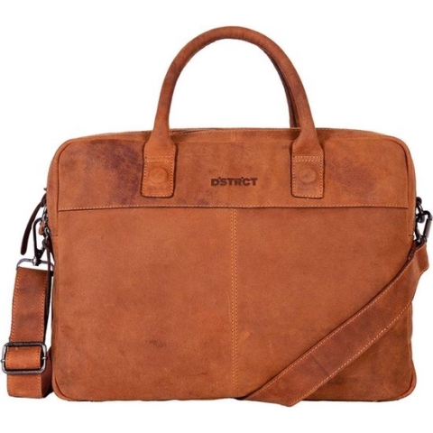 DSTRCT Wall Street 2 Vaks Leren Laptoptas - 15,6 inch - Cognac